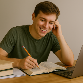 Young man enjoying study